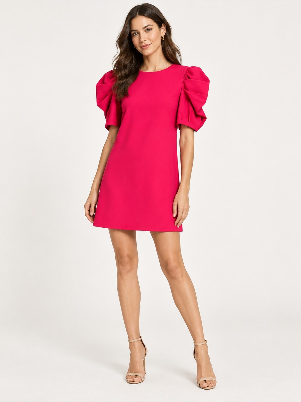Alice + Olivia Hot Pink Puff-Sleeve Shift Dress